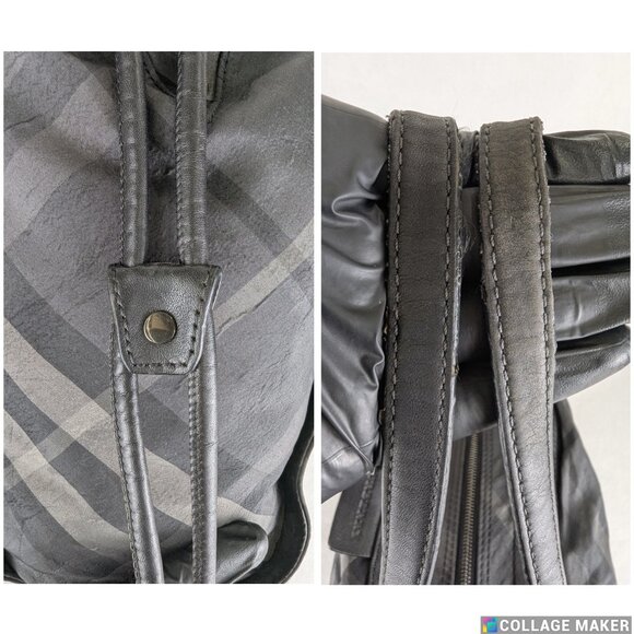 Auth BURBERRY Black/Gray Supernova Check Nylon Buckleigh Tote Bag - Picture 9 of 12